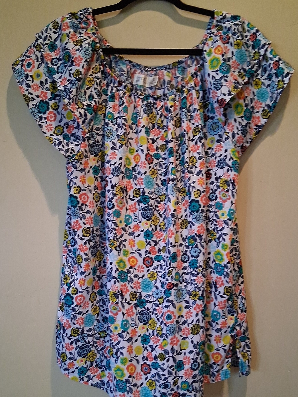 Terra & Sky White Off-Shoulder Floral Top with Blue, Yellow & Pink Flowers